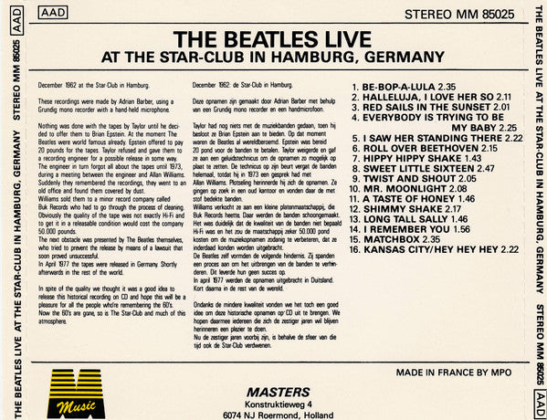 The Beatles : Live At The Star-Club In Hamburg, Germany (Stereo)