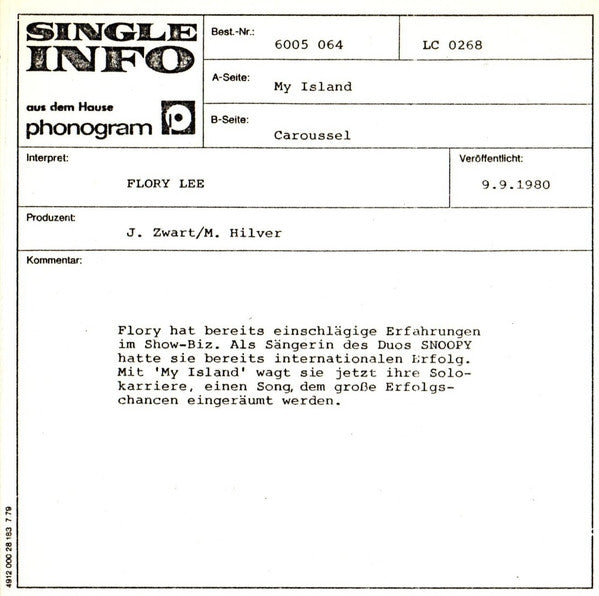 Flory Lee : My Island (7",Single,45 RPM)