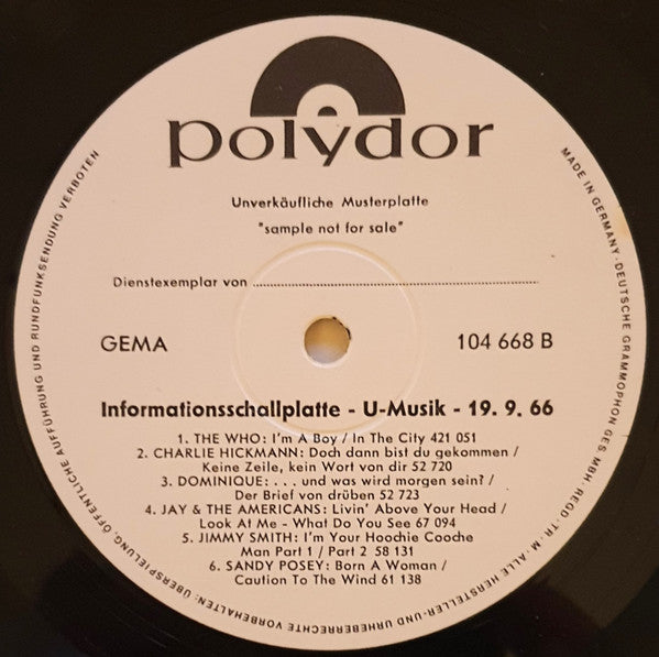 Various : Informationsschallplatte - U-Musik - 19. 9. 66 (LP,Compilation,Promo)