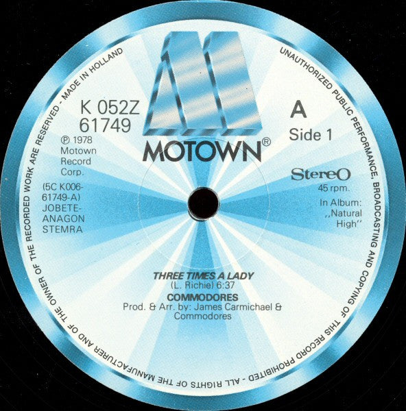 Commodores : Three Times A Lady / Brick House (12",45 RPM,Limited Edition,Stereo)