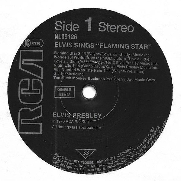 Elvis* : Elvis Sings "Flaming Star" (LP, Album, RE)