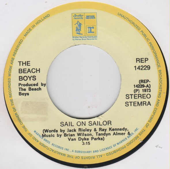 Beach Boys, The : Sail On Sailor (7",Single,45 RPM)