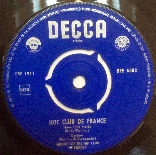 Quintette Du Hot Club De France : Hot Club Of France (7",45 RPM,Mono)