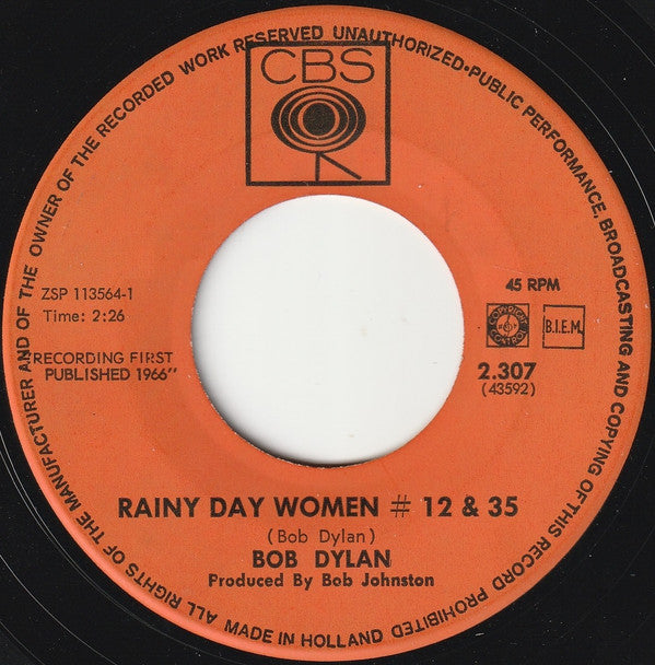 Bob Dylan : Rainy Day Women # 12 & 35 / Pledging My Time (7",45 RPM,Single)
