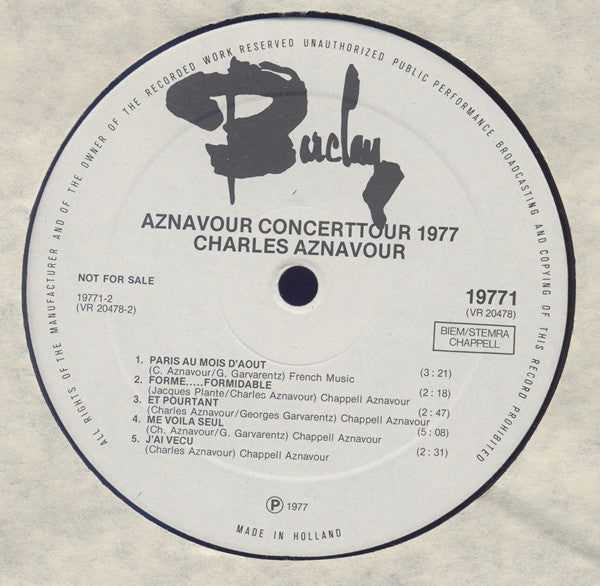 Charles Aznavour Presentatie Lou Van Rees : Concerttournée 1977 (Amsterdam, Den Haag, Rotterdam) (LP,Compilation,Promo)