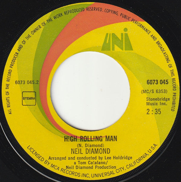 Neil Diamond : Walk On Water / High Rolling Man (7",Single,45 RPM)