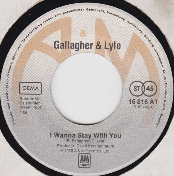 Gallagher & Lyle : I Wanna Stay With You / Breakaway (7",45 RPM,Single)