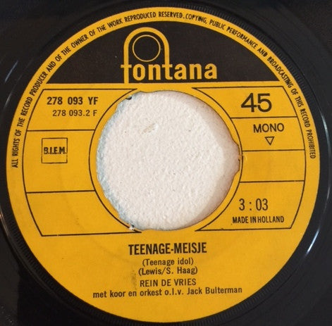 Rein De Vries (2) : Patsy / Teenage - Meisje (7",45 RPM,Single,Mono)
