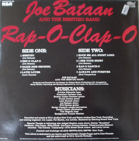 Joe Bataan And The Mestizo Band : Rap-O Clap-O (LP,Album,Misprint,Partially Mixed)