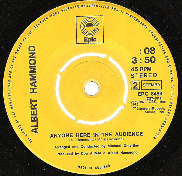 Albert Hammond : It Never Rains In Southern California (7", Single)