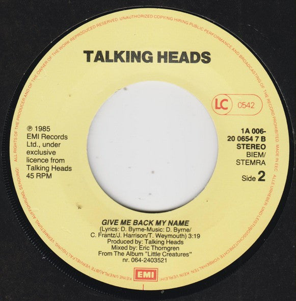 Talking Heads : The Lady Don't Mind (7",45 RPM,Single)
