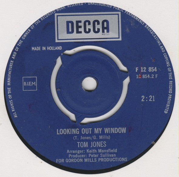 Tom Jones : A Minute Of Your Time / Looking Out My Window (7",45 RPM,Single)