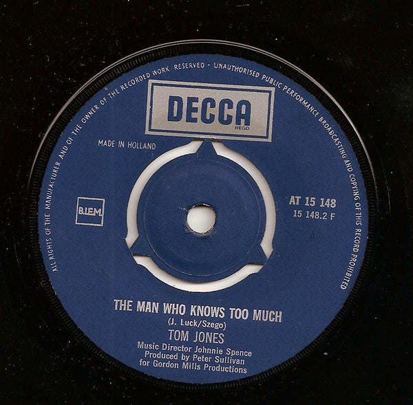 Tom Jones : Without Love / A Man Who Knows Too Much (7",45 RPM,Single,Mono)