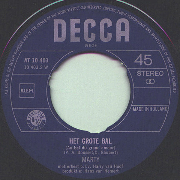 Marty Schreijenberg : Maanserenade / Het Grote Bal (7",45 RPM)
