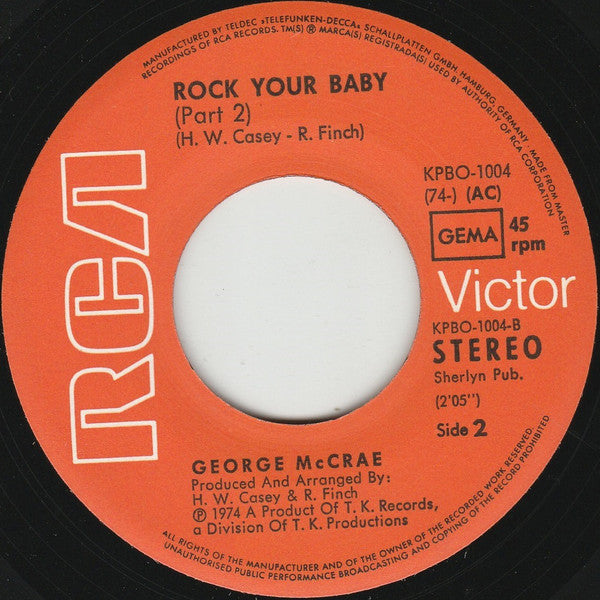 George McCrae : Rock Your Baby (7",45 RPM,Single,Stereo)