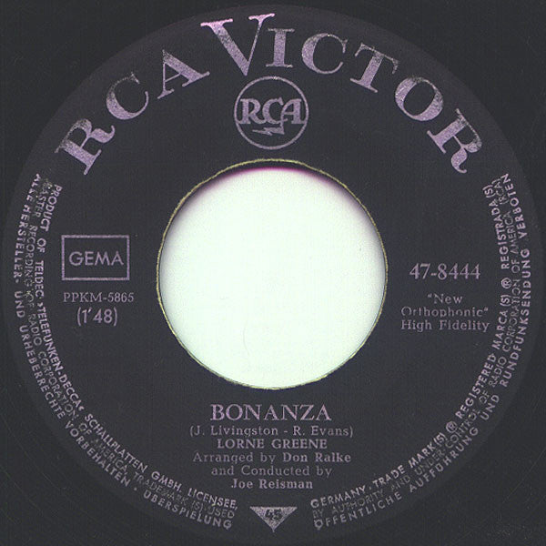 Lorne Greene : Ringo / Bonanza (7",Mono,45 RPM)
