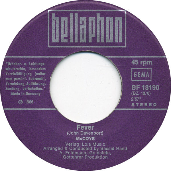 McCoys, The : Hang On Sloopy / Fever (7",Single,45 RPM,Reissue)