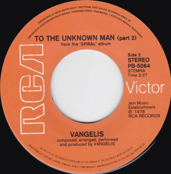 Vangelis : To The Unknown Man (7",45 RPM,Single)