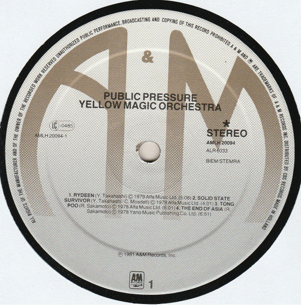 Yellow Magic Orchestra : Public Pressure (LP, Album)