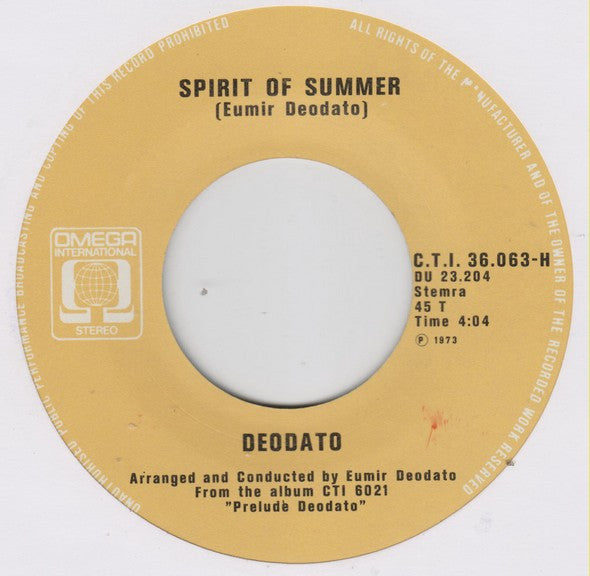 Eumir Deodato : Also Sprach Zarathustra (2001) (7",Single,45 RPM)