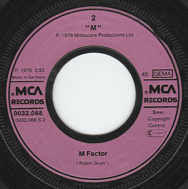 M (2) : Pop Muzik (7",45 RPM,Single,Stereo)