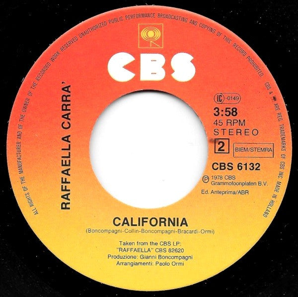 Raffaella Carrà : Tanti Auguri (7",45 RPM,Single,Stereo)