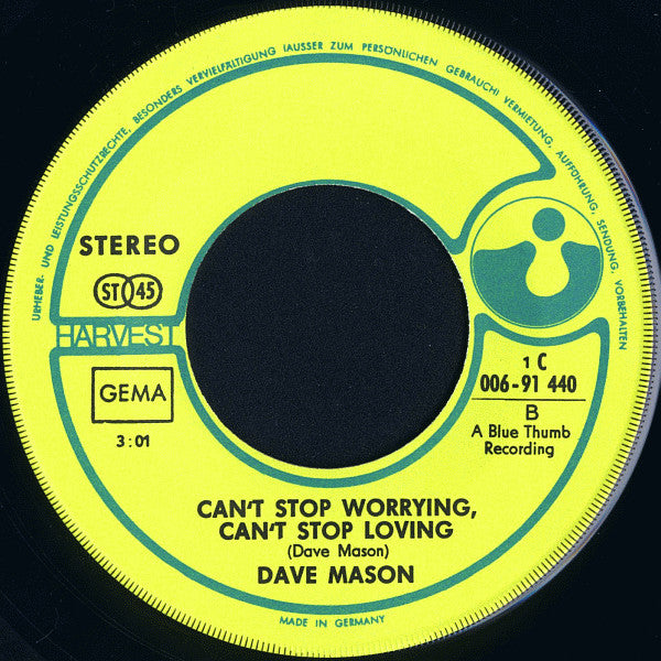 Dave Mason : World In Changes / Can't Stop Worrying, Can't Stop Loving (7",Single,45 RPM)
