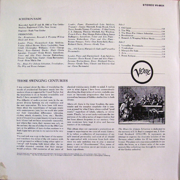 Lalo Schifrin : The Dissection And Reconstruction Of Music From The Past As Performed By The Inmates Of Lalo Schifrin's Demented Ensemble As A Tribute To The Memory Of The Marquis De Sade (LP,Album,Stereo)