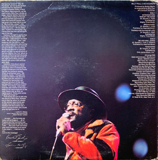 Billy Paul : Live In Europe (LP,Album)