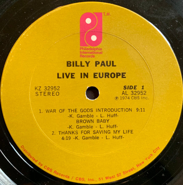 Billy Paul : Live In Europe (LP,Album)