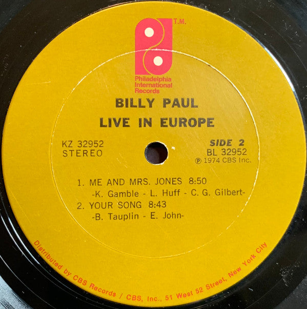 Billy Paul : Live In Europe (LP,Album)