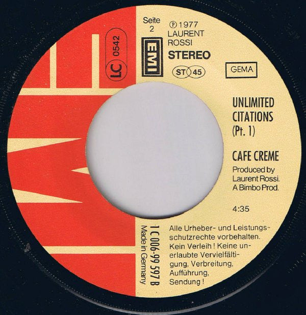 Café Crème : Unlimited Citations (7",Single,45 RPM)
