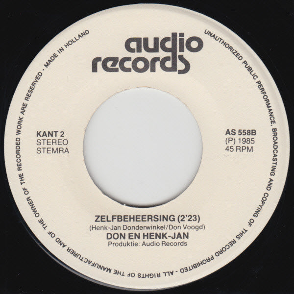 Don & Henk-Jan : Geen Lucht, Geen Ruimte, Geen Adem / Zelfbeheersing (7",45 RPM,Stereo)