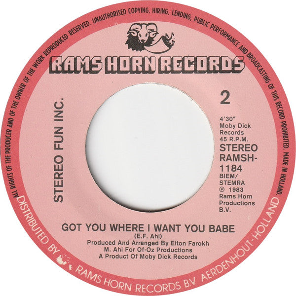 Stereo Fun Inc. : Got You Where I Want You Babe (7",45 RPM)