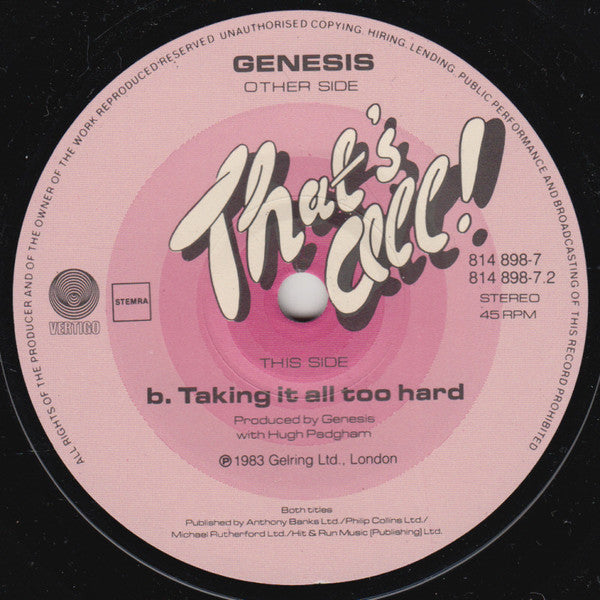 Genesis : That's All (7",45 RPM,Single)