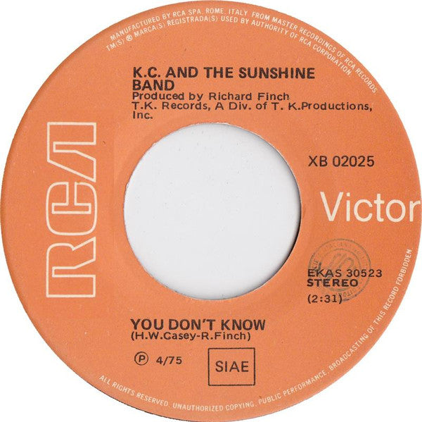KC & The Sunshine Band : Get Down Tonight / You Don't Know (7",45 RPM)
