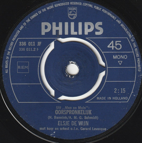 Elsje De Wijn : Karel / Oorspronkelijk (7",45 RPM,Single,Mono)