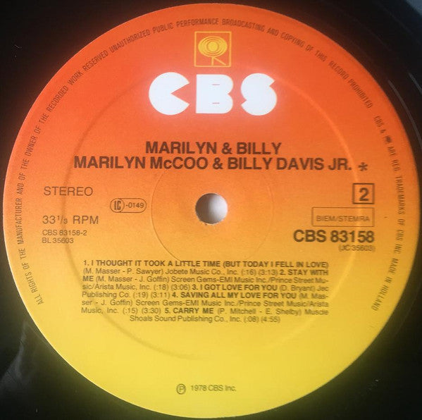 Marilyn McCoo & Billy Davis Jr. : Marilyn & Billy (LP, Album)
