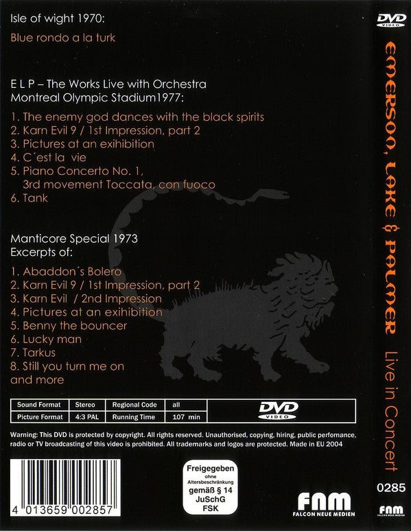 Emerson, Lake & Palmer : Live In Concert (DVD-Video,PAL,Compilation,Unofficial Release)