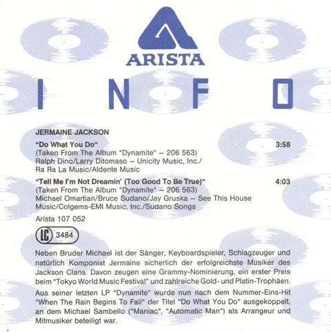 Jermaine Jackson : Do What You Do / Tell Me I’m Not Dreamin’ (7",45 RPM,Single)