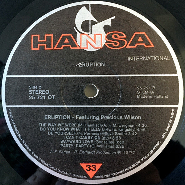 Eruption (4) Featuring Precious Wilson : I Can't Stand The Rain (LP,Album)