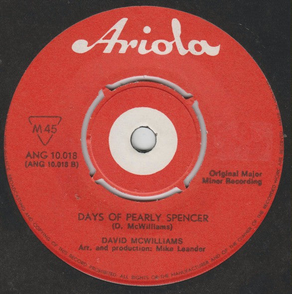 David McWilliams : Harlem Lady / Days Of Pearly Spencer (7",45 RPM,Single)