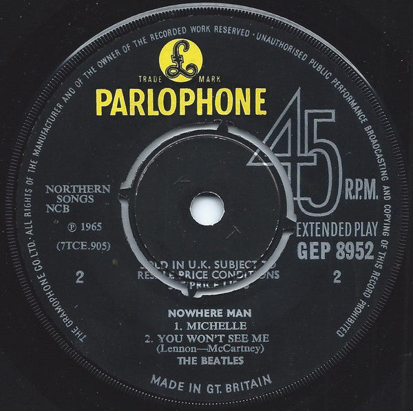 Beatles, The : Nowhere Man (7",45 RPM,EP,Mono)