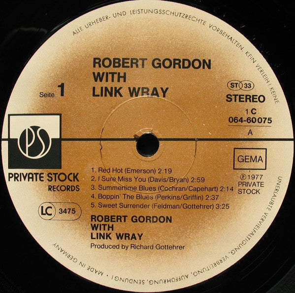Robert Gordon (2) With Link Wray : Robert Gordon With Link Wray (LP,Album,Stereo)