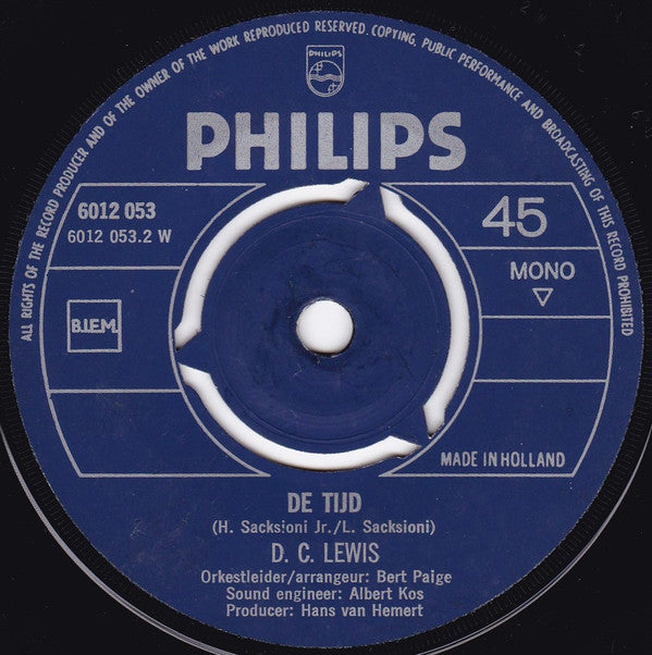 D.C. Lewis : Eva Magdalena / De Tijd (7",Single,45 RPM,Mono)