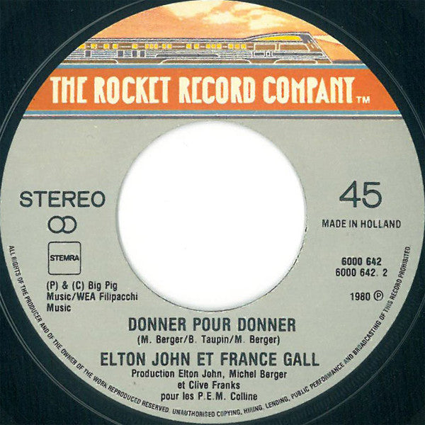 Elton John & France Gall : Les Aveux / Donner Pour Donner (7",Single,Stereo)