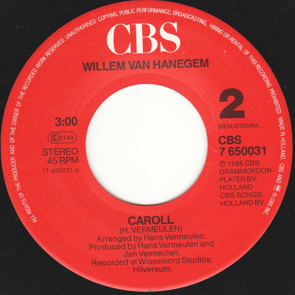 Willem van Hanegem (2) : Don't Forget Me (7",Single)