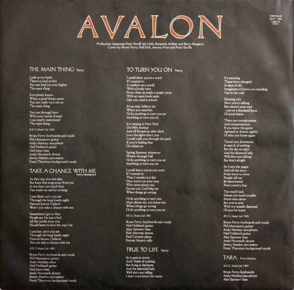 Roxy Music : Avalon (LP,Album,Stereo)