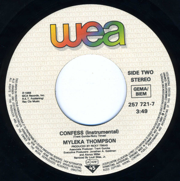 Myleka Thompson : Confess (7",Single,45 RPM)