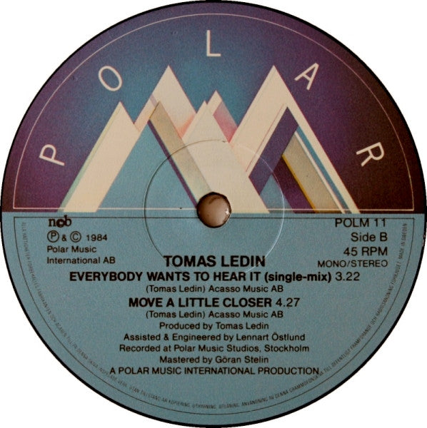 Tomas Ledin : Everybody Wants To Hear It (10",Single,45 RPM)